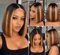 Wow Glama™ Sleek P4/27 Highlighted Human Hair Sleek Bob Wig, 10”, 5*5 Lace, 200 Density.