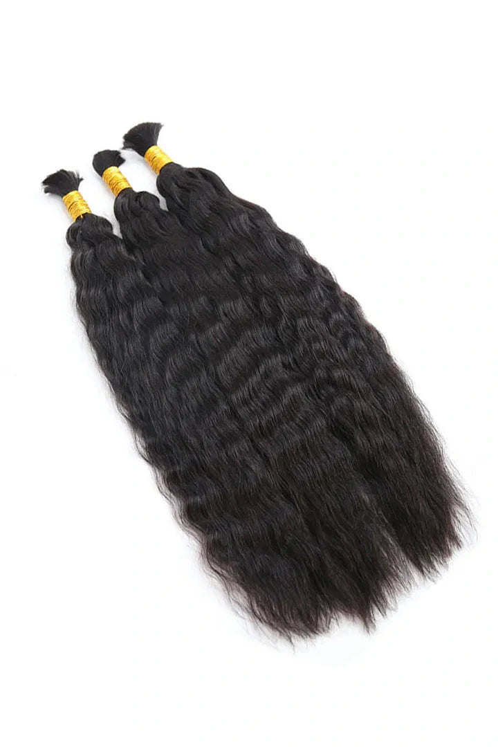Kinky Bulk Human Hair , 20”, Super Double Drawn, Natural Black, 100g per Bundles