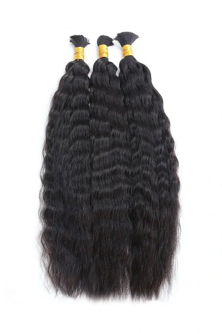 Kinky Bulk Human Hair , 20”, Super Double Drawn, Natural Black, 100g per Bundles